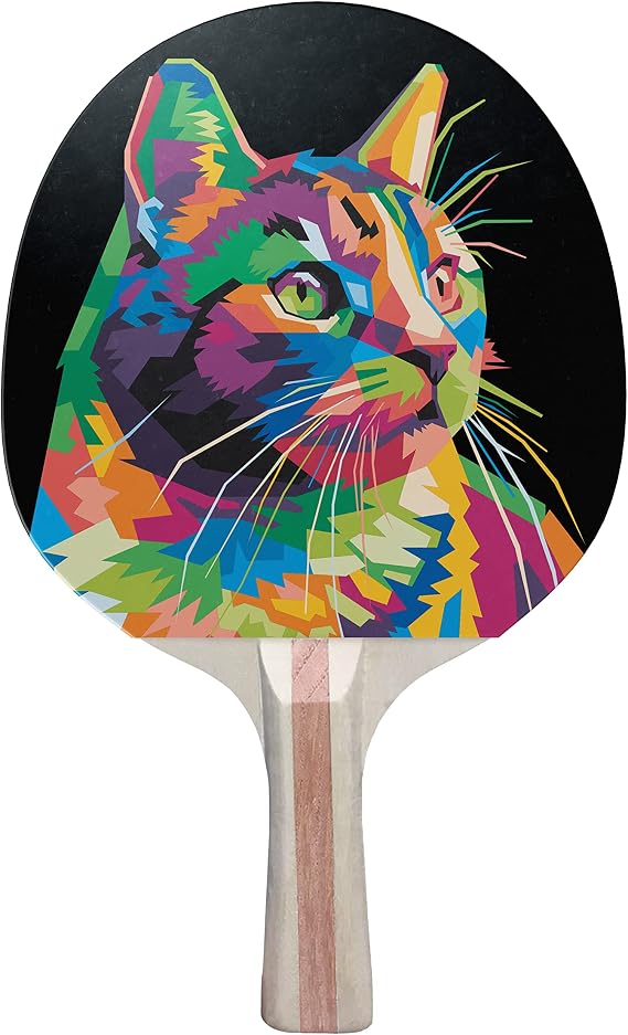 Colorful Cat Colorful Design Ping Pong Paddle, Premium 5 Ply Table Tennis Racket (Red on Back)