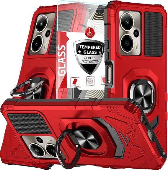 for Cricket Outlast 5G 2024 Case/AT&T Motivate Pro 5G Phone Case, Work with Magnetic Car Mount, with Screen Protector, Heavy Duty Rugged Protective Cell Phone Cover, Case with Kickstand.(Red)