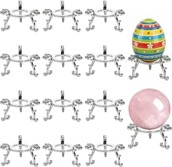 Jucoan 14 Pack Crystal Ball Stand, 2 Inch Small Metal Silver Sphere Holder Stand for Displaying 40-80mm Sphere Crystals Globe Balls Decorative Rock Stone Egg, Easter Egg Display Stand for Party