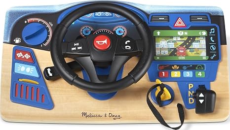 Melissa & Doug Vroom & Zoom, Interactive Wooden Dashboard, Racing Car Steering Wheel Toy, Lights & Sounds, Preschool Learning Toys for Girls & Boys 3+ FSC Certified