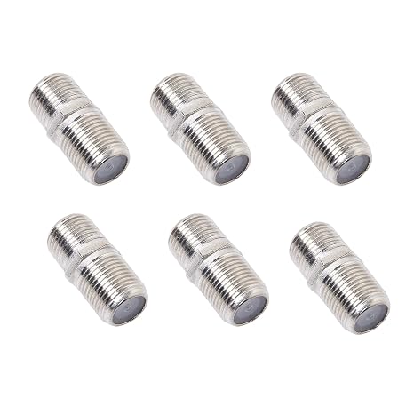 6 Pack Coaxial Cable Connector, RG6 Coax Cable Extender F-Type Gold Plated Adapter Female to Female for TV Video, Antenna, Cable Modem, Coaxial Splitter, VCR (Silver-6pack)