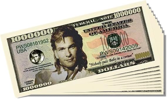Patrick Swayze Million Dollar Bill - 10 Count with Bonus Clear Protector & Christopher Columbus Bill