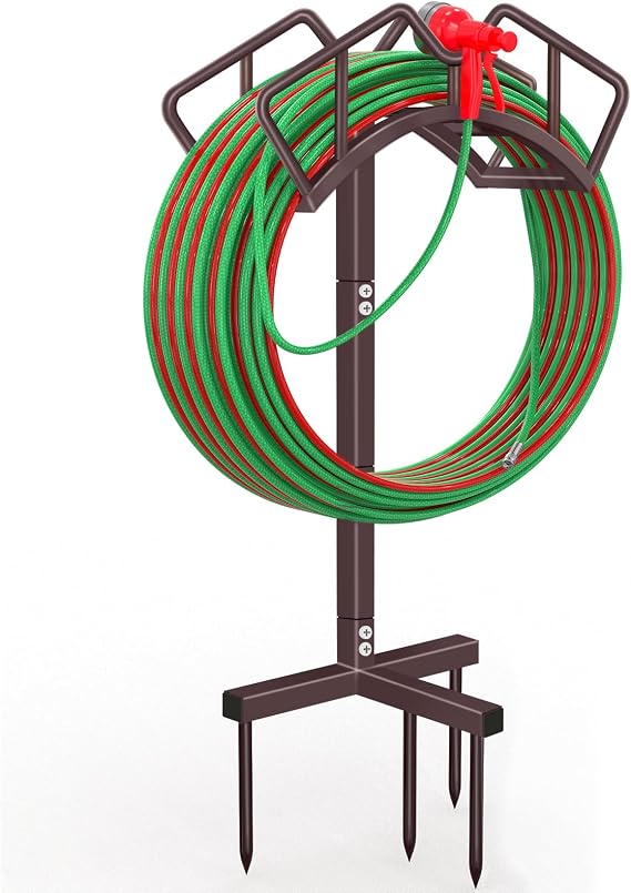 Qatsrin Heavy Duty Garden Hose Holder, Water Hose Reel Holds 150ft, Bronze | Detachable Water Hose Hanger Stand, Removable Hose Reel Box Rack for Outside Yard Lawn Farm