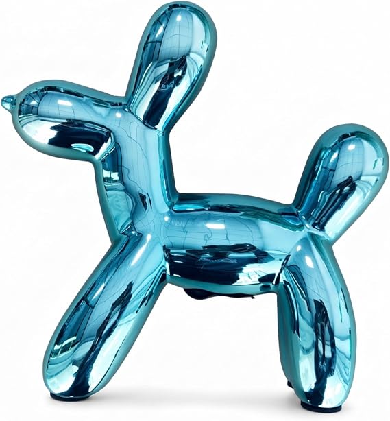 Creative Gifts International Blue Dog Balloon Animal Piggy Bank | Metallic Finish Coin Bank | Nursery or Desk Decor | Coin Slot with Easy Access | 8.5" x 8.5"