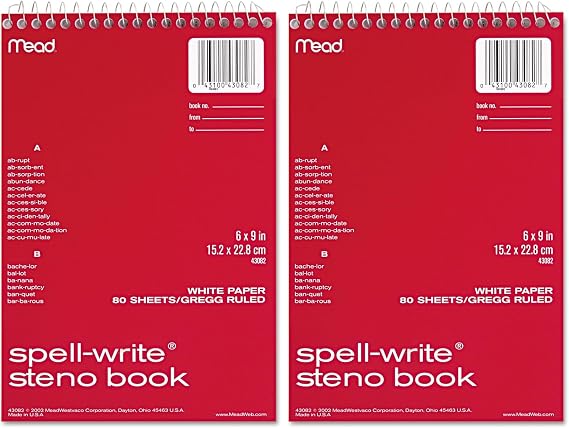 Mead Spell-Write Steno Book, Gregg Rule, 6 x 9 Inches, White, 80 Sheets (MEA43082) (Pack of 2)
