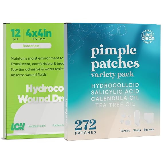 LivaClean Variety + Hydrocolloid Wound Dressing 4x4 Bundle