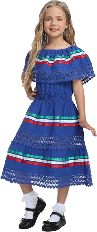 YZXDORWJ Mexican Girl's Fiesta Dress - Colorful Party Dress for Cinco de Mayo