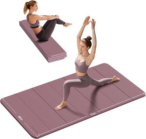 PAIDU Foldable Yoga Mat 10MM Thick 75x40 Quick Fold Easy Storage | TPE Non-Slip Design, Ea Extra Long/Wide for Indoor Yoga, Pilates and Outdoor Travel Workouts