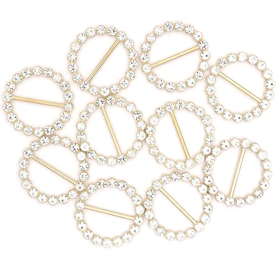 10pcs 1.1" Rhinestone Tri-Glide Buckles (Metal base) T-Shirt Clips Scarf Ring Clips DIY handmade clips O-shaped ring button(1.1 inches (2.8cm)/Circle Rhinestone 5mm, Gold)