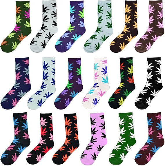 Lystaii 5 Pairs Weed Leaf Printed Cotton Socks Unisex Random Color Maple Leaf Printed Socks, One Size