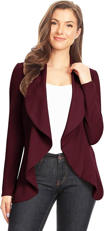 Women's Classic Draped Open Front Blazer Casual Workwear Long Sleeve Jacket
