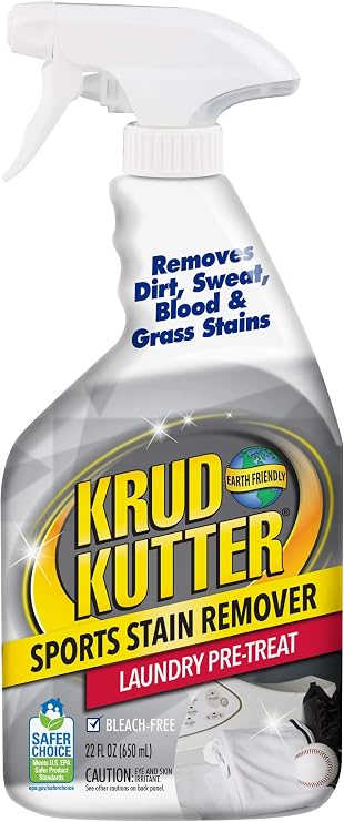 Krud Kutter Sports Stain Remover Laundry Pre Treat Spray, 22 oz, Removes Grass, Dirt and Sweat Stains from Athletic Clothing, Prewash Treatment for Uniforms, Activewear and Fabric