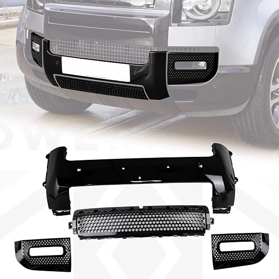 Lower Front Bumper Trim Gloss All Black Fits for Land Rover Defender 2020-2024 Grille Mesh