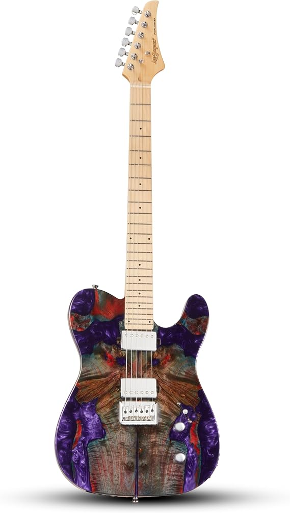 Leo Jaymz Electric Guitar, 24-Fret Maple Neck with Matte Finish, Glossy Top/Back, Dual Humbucker Pickups, 3-Way Switch, Fixed Bridge, White Brass Frets, Black Inlays(Purple)