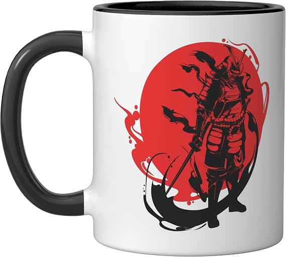 Japanese Art Samurai Warrior Bushido Code Ceramic Mug, Black/White