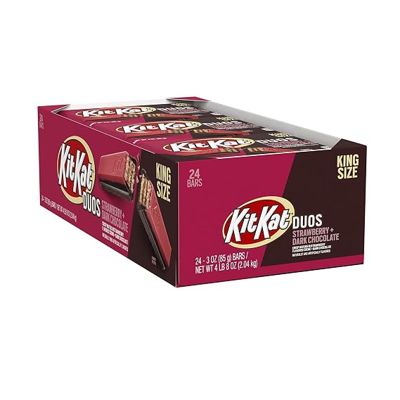 KIT KAT DUOS Chocolate Strawberry Creme Wafer King Size, Candy Bars, 3 oz (24 Count)