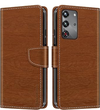 Leather Wallet Case Compatible with ZTE Nubia Red Magic 10 Pro Golden Saga, Colorful Flip Cover with Card Holders Magnetic Closure Full Protection Shell(Brown)
