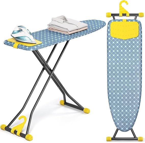 KINGBOARD Ironing Board with Silicon Iron Mat, Heavy Duty Leg 13x43 Yellow