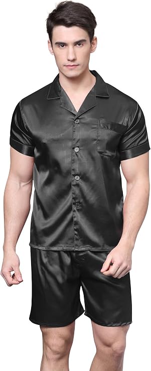 Men's Short Sleeve Satin Pajama Set with Shorts