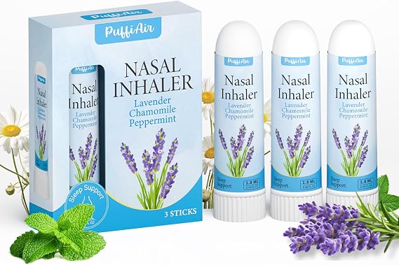PuffiAir Nasal Inhaler Sticks, Lavender Chamomile Peppermint, 3 Pack Sleep