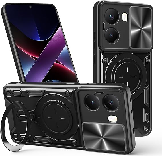 Phone Case Xiaomi Poco X7 Pro 5G Case Slide Camera Protective Cover Military Heavy Duty Full Body Protective Case - Black