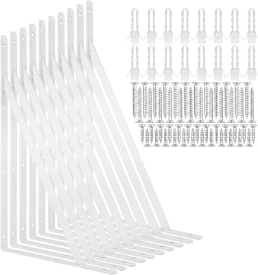 10 Pack 16 Inch Shelf Brackets Heavy Duty Right Angle Bracket Triangle Shelf Brackets Steel Floating Shelf Bracket, Hanging Iron Shelving Wall Angel Corner Brace, White