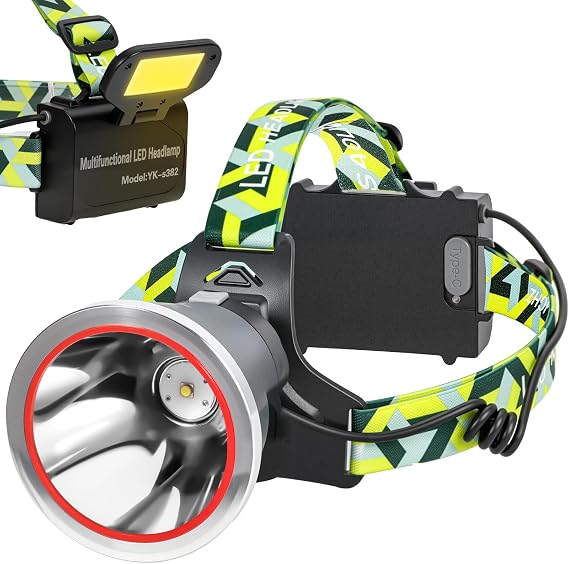 Super Bright Rechargeable LED Headlamp, High Lumen Waterproof Head Torch with 4 Light Modes, Adjustable Lightweight Headlight Flashlight for Camping, Hiking, Running, Fishing, Outdoor Work