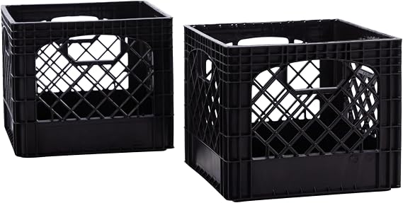 Plastic 16-Quart Cube Milk Crate Stackable Storage with Handles, 2-Pack