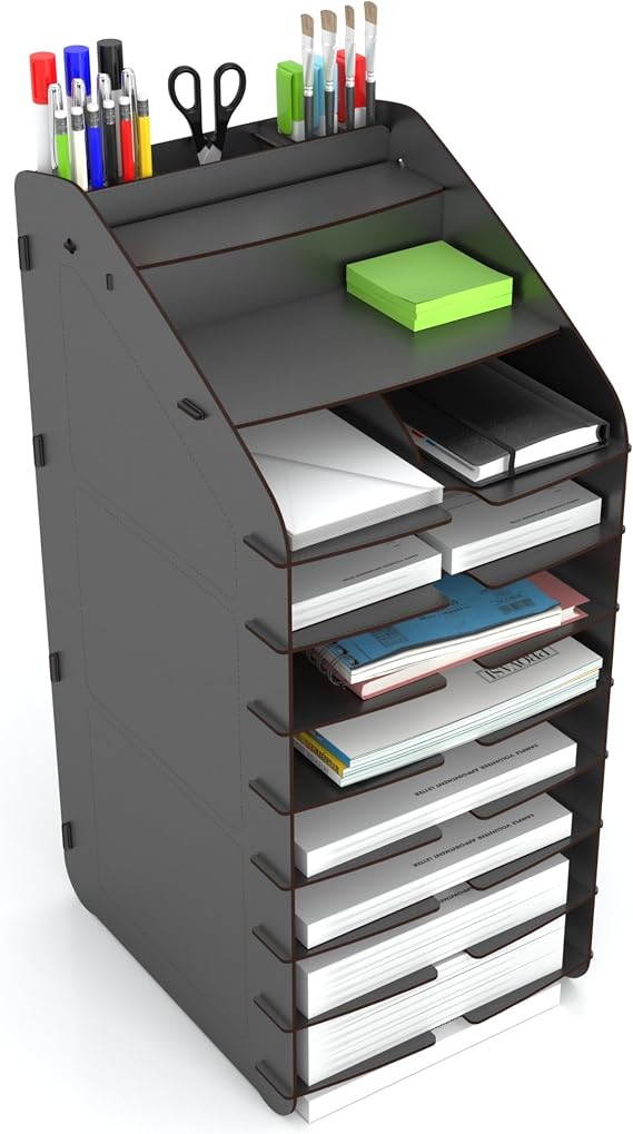 Mingitav Tower Office Desktop Organizer 10 Layers Letter A4 Document Rack (Black)