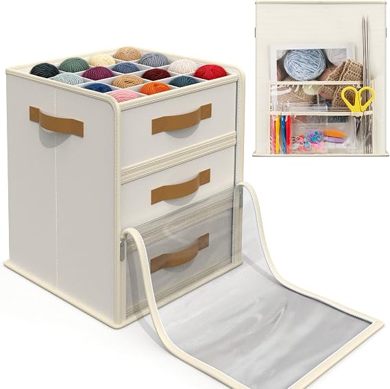 Temlum Yarn Storage Organizer with 3 Stackable Trays & Adjustable Dividers