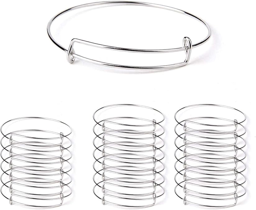 Golden Pearl 20pcs-Women's Expandable Blank Bangle Adjustable Wire Bracelet for DIY Jewelry Making Bracelets 2.6 inches(Silver)
