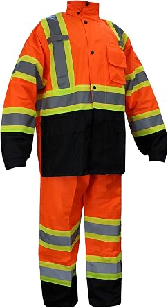 Troy Safety TS-RW-CLA3-TOR77 Class 3 Rain suit, Jacket, Pants High Visibility Reflective Black Bottom