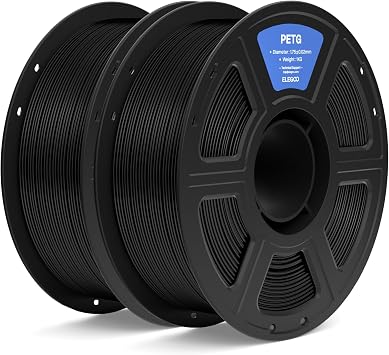 ELEGOO PETG Filament 1.75mm Black 2KG, 3D Printer Filament Dimensional Accuracy +/- 0.02 mm, 2pcs 1kg Spool(2.2lbs) Fits for Most FDM 3D Printers