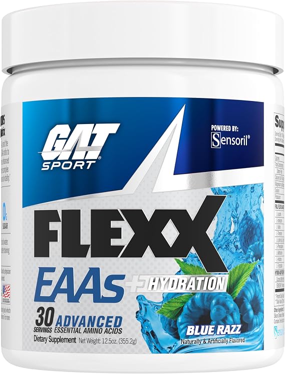 GAT SPORT FLEXX EAAs, Blue Razz, 12.5 oz (30 Servings) | Muscle Support Supplement with 9 Essential Amino Acids for Muscle Protein Synthesis Support & Muscle Repair Support*