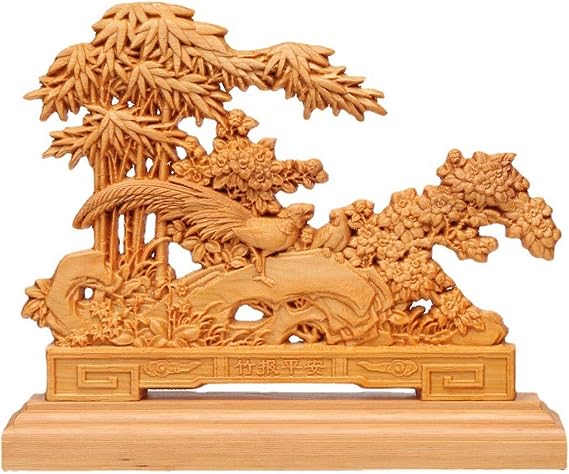 Bamboo Statue,Solid Wood Bamboo Animal Figurines Home Office Decor,Feng Shui Decorative Bamboo reported Safety Sculpture for Gift