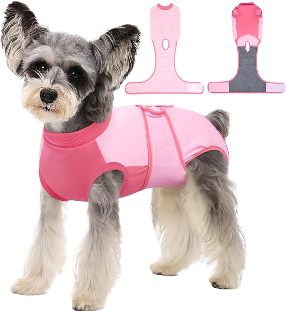 Kuoser Dog Recovery Suit, Female Male Spay Neuter Surgery Suit, Pink, XS | Post-Surgery Anti-Licking Pet Onesie, Surgical Bodysuit Cone Alternative to Protect Wounds, Incisions, Skin & Recovery Care