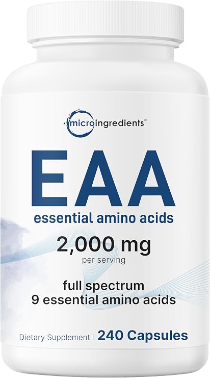 Essential Amino Acids 2,000mg Per Serving, 240 Capsules, All 9 EAAs & BCAAs | Post-Workout Muscle Recovery* | 2:1:1 Leucine, Isoleucine & Valine | Amino Acids Supplements for Women & Men | Non-GMO