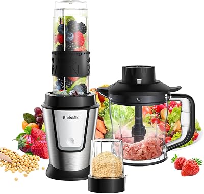 BioloMix Blender and Food Processor Combo, 700W Portable Juicer,Personal Blender, Meat Grinder,Food Processor and Blender,Coffee Spice Grinder, Meat Chopper,Smoothies, Vegetables,Fruits Mixer