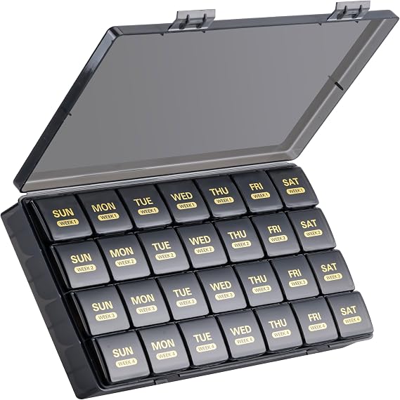 Monthly Pill Organizer, 28 Day Pill Box 1 Time a Day with Dust-Proof Case, Large 4 Weeks a Month Pill Case Container, Daily Vitamin Case Box for