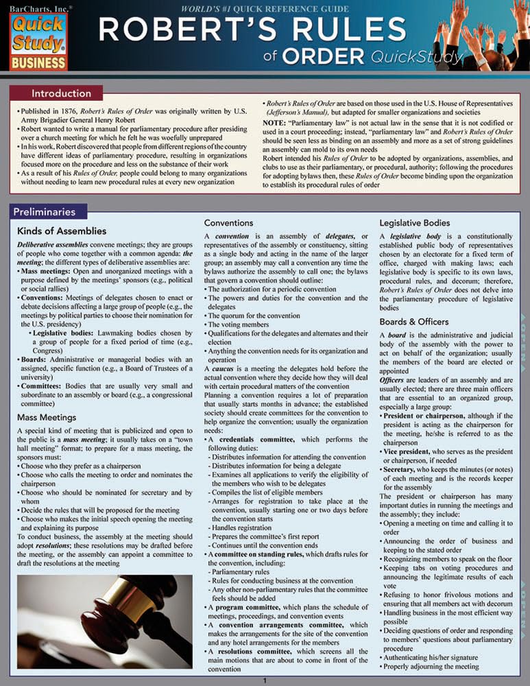 Roberts Rules Of Order QuickStudy Laminated Reference Guide Pamphlet – May 31, 2011
