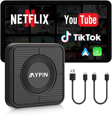 Upgraded Wireless CarPlay Adapter, 3-in-1 Wireless Carplay & Android Auto& Video Adapter, Built in Netflix YouTube Support TF Card, Plug & Play, USB Type C, USB Type A Compatible with iPhone & Android