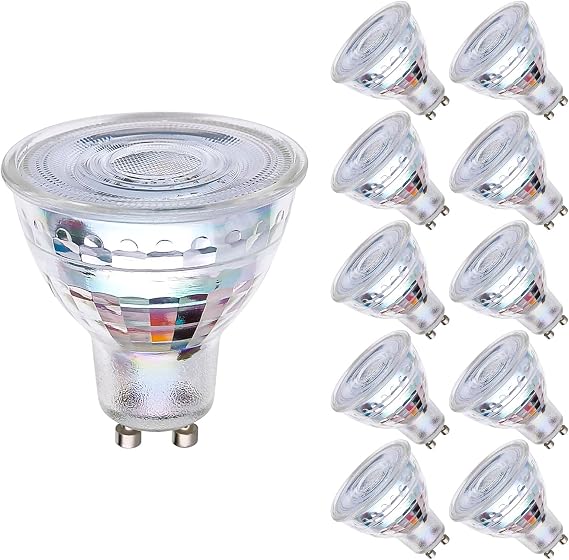GU10 LED Light Bulbs,5.5W(55W Halogen Equivalent), Dimmable Spotlight GU10 LED Bulbs, Full Glass Cover Recessed Track Light Bulbs (Warm White 3000K, 10 Pack)