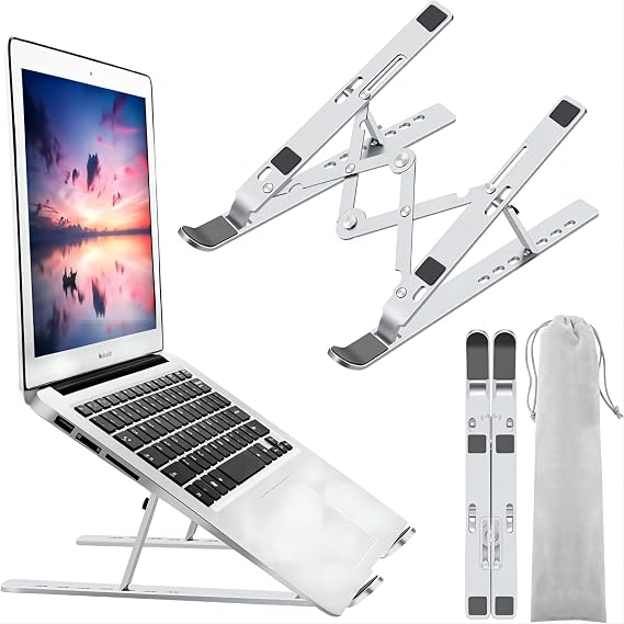 Leeboom Laptop Stand for Desk, Ergonomic Adjustable Aluminum Foldable Portable Computer Stand, Lecterns & Podiums, Fits 10-15.6 MacBook Air Pro HP Lenovo Dell Laptops & TabletsSilver