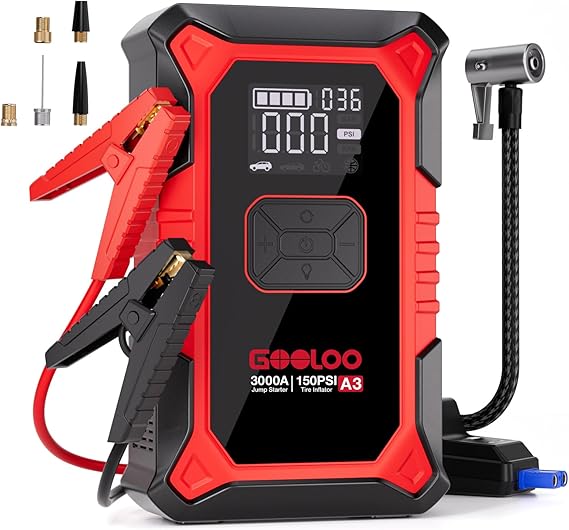 GOOLOO A3 12V 3000A Portable Jump Starter with Air Compressor