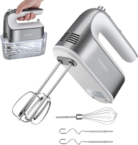 GELANGS-400W Hand Mixer with Turbo Boost - 5-Speed, One-Touch Release, Copper Motor - 5 Dishwasher-Safe Attachments - 110V Heavy Duty Mixer for Baking, Whipping & Dough