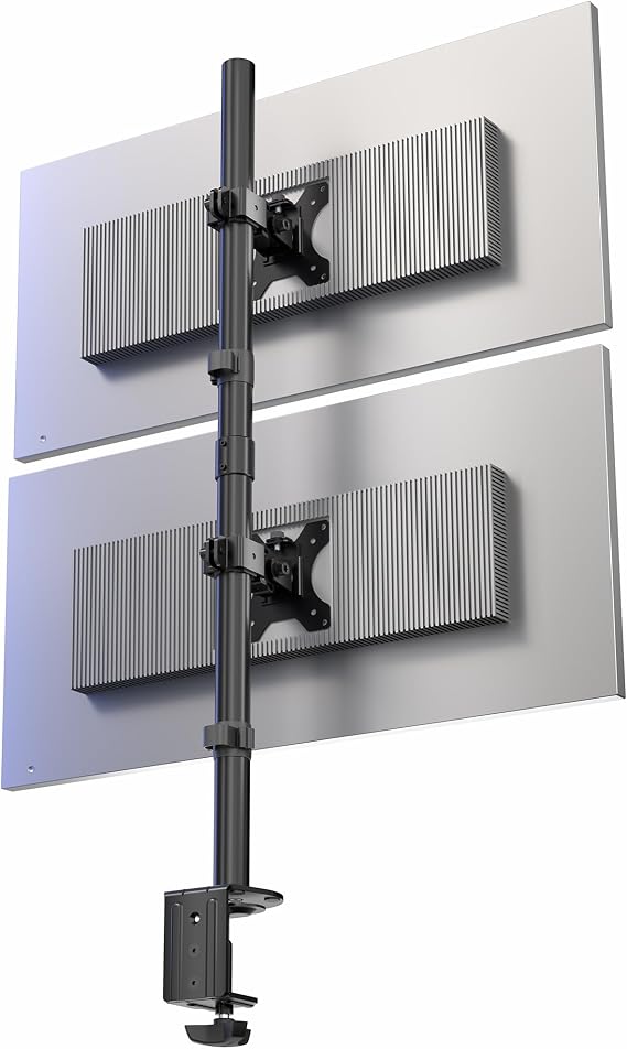 VIVO Dual Vertically Stacked Monitor Desk Mount, Extra Tall Adjustable Stand for 2 Ultrawides up to 34 inches, 22 lbs Capacity, Black, STAND-V002T
