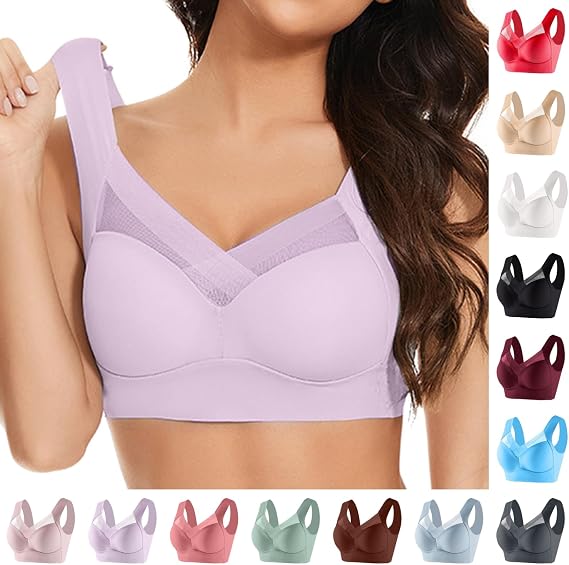 Zen Chic Bras for Older Women Purple 4XL | Seamless Wireless Anti Sagging Bra, Padded Back Support Posture Corrector Underwear, Jeadora Bras for Women