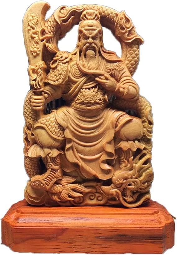 God of Wealth Guan Gong Statue for Home Office Decor,Hand -Carved Solid Wood Feng Shui Gift Guan Yu Sculpture Ornaments
