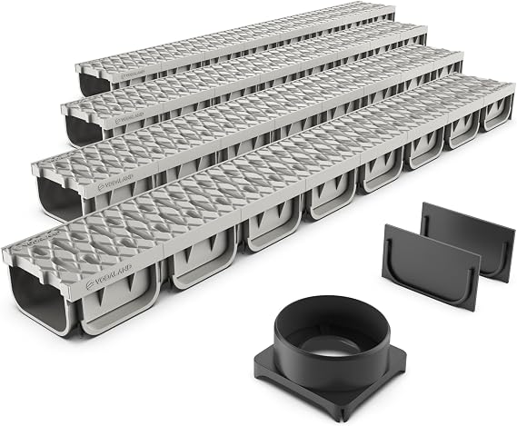 Vodaland - 4 Inch Trench Drain System with Grate - Ivory Color - Easy 2 Channel (4)