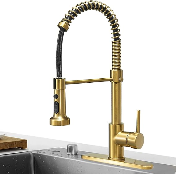 Hoimpro Kitchen Faucet, Pull Down Sprayer, Rv Sink Faucet Brushed Gold